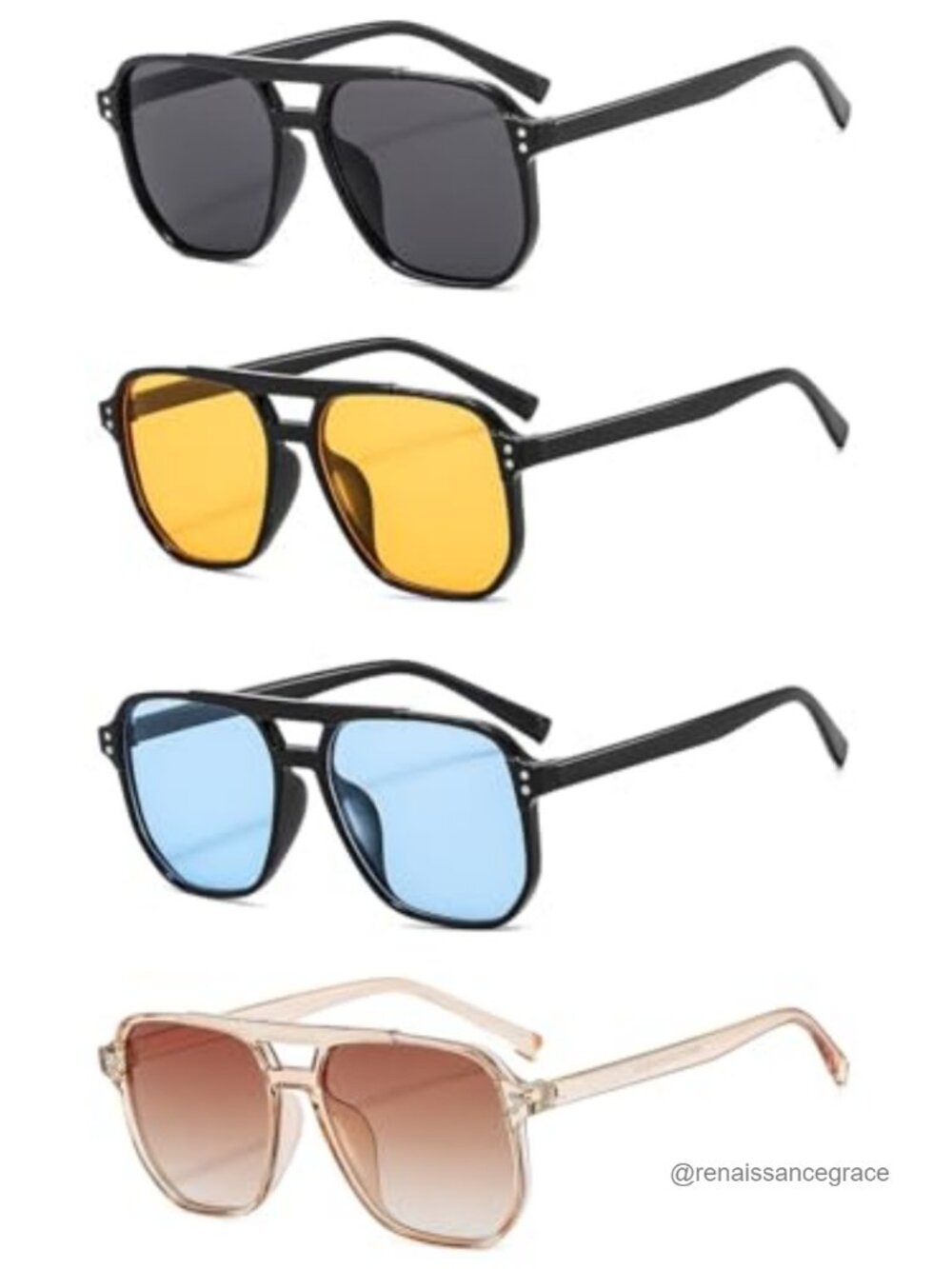 Retro Oversized Aviator Sunglasses for Women Men UV400 4 Pack Square Shades